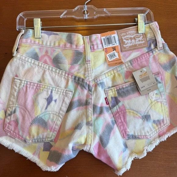 Levi's 501 Button Fly Distressed Cut-Off Raw Hem Grunge Tie Dye Shorts Size 26 - Picture 7 of 14